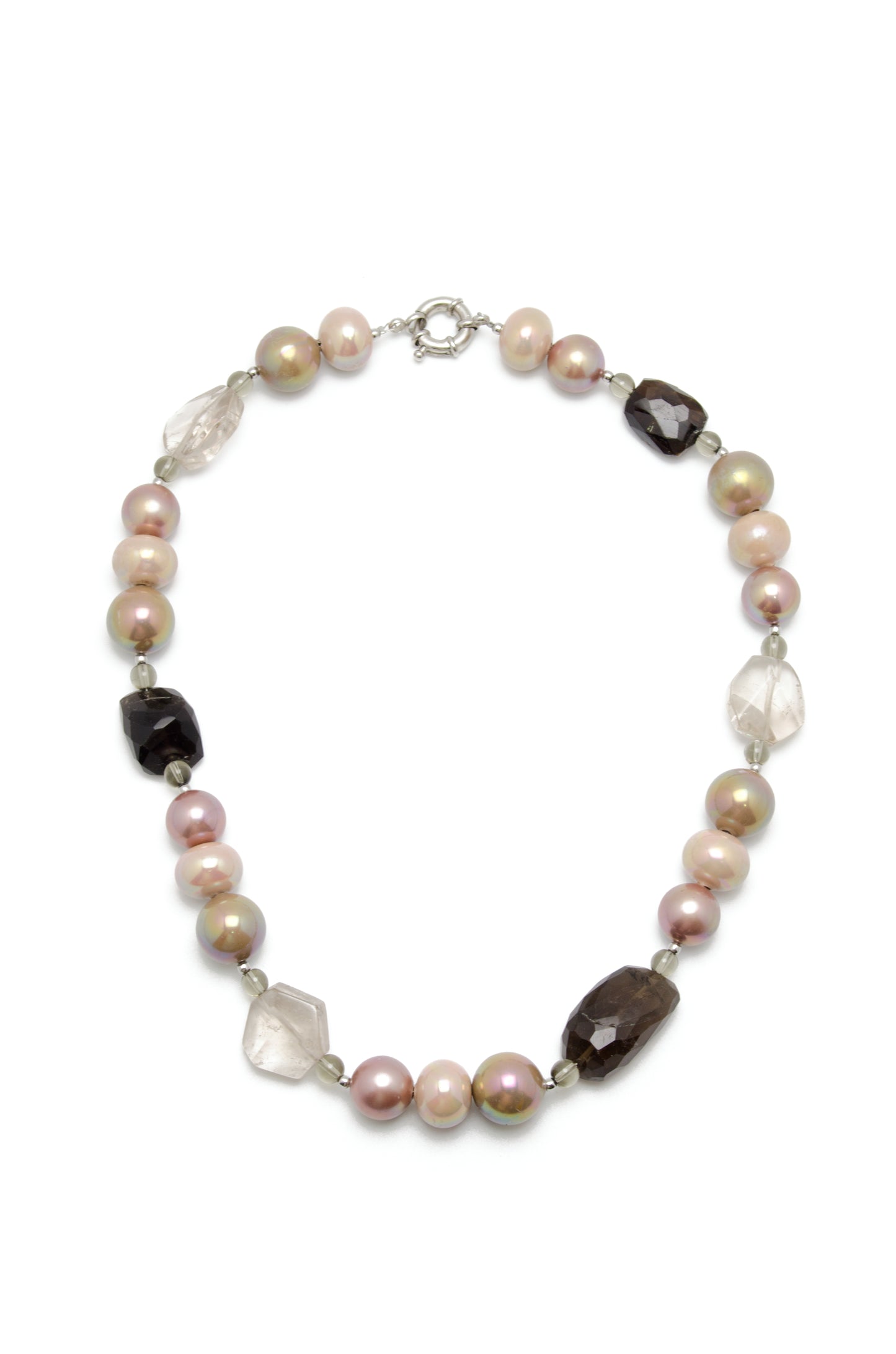 Colier: perle shell, cuarț fumuriu