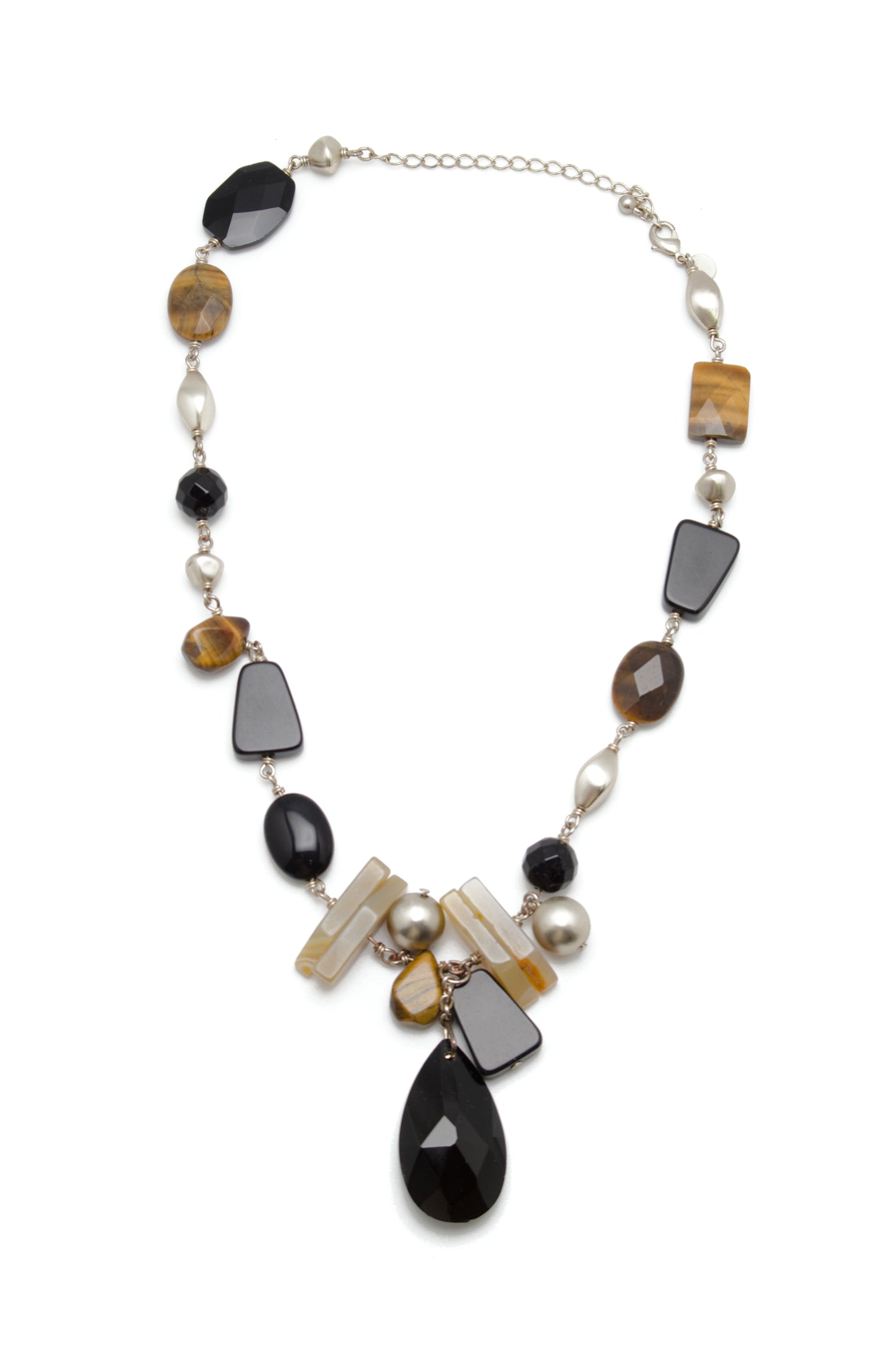 Colier: onyx, ochii de tigru, agat