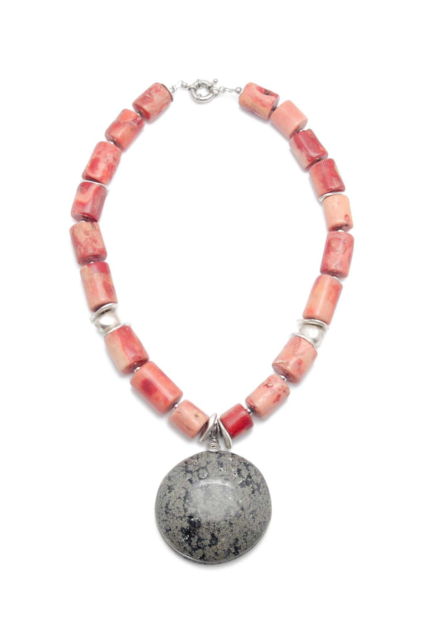 Colier: coral, jasp