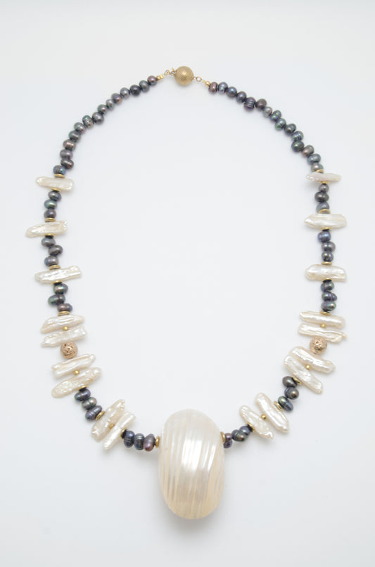 Colier: perle naturale, sidef, hematit