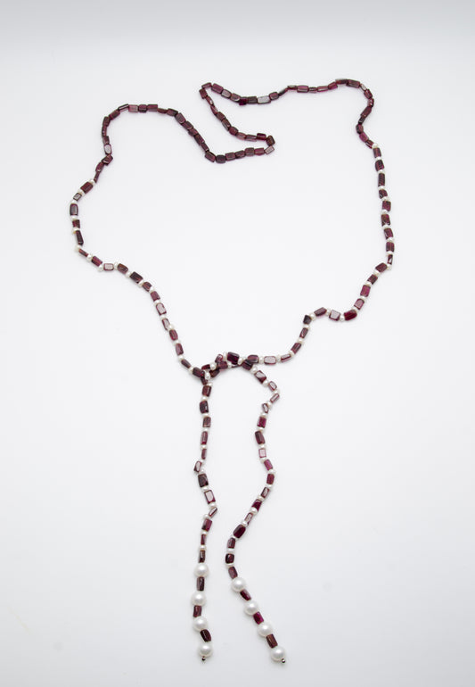 Colier: granat, perle naturale