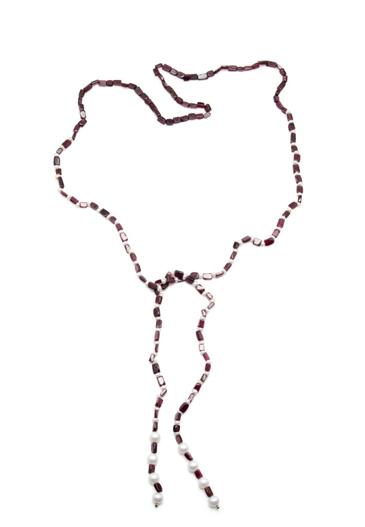 Colier: granat, perle naturale
